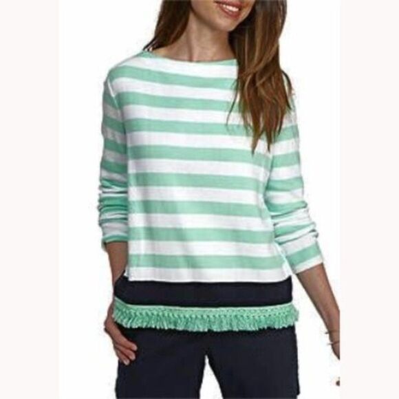 Crown & Ivy Mint and White Striped‎ Fringed Top - Picture 1 of 8